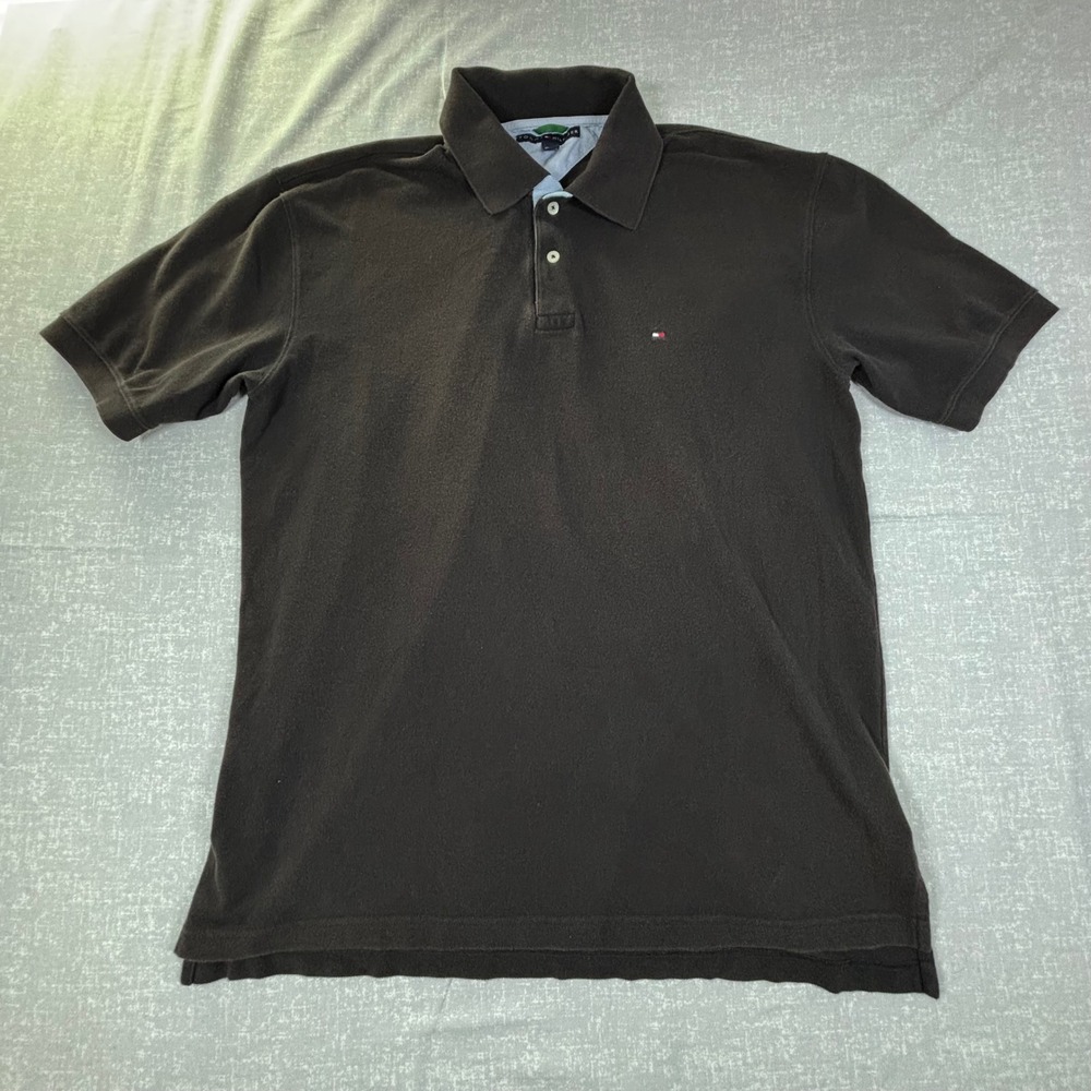 Tommy‎ Hilfiger Mens XL Black Short Sleeve Pique Cotton Polo Shirt Logo Classic